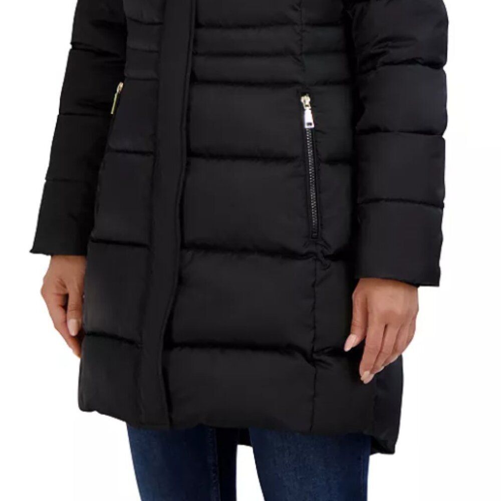 $320 - NWT-Tahari Dana Hooded Faux Fur Trim Puffer Coat - Black - XL - Picture 10 of 14